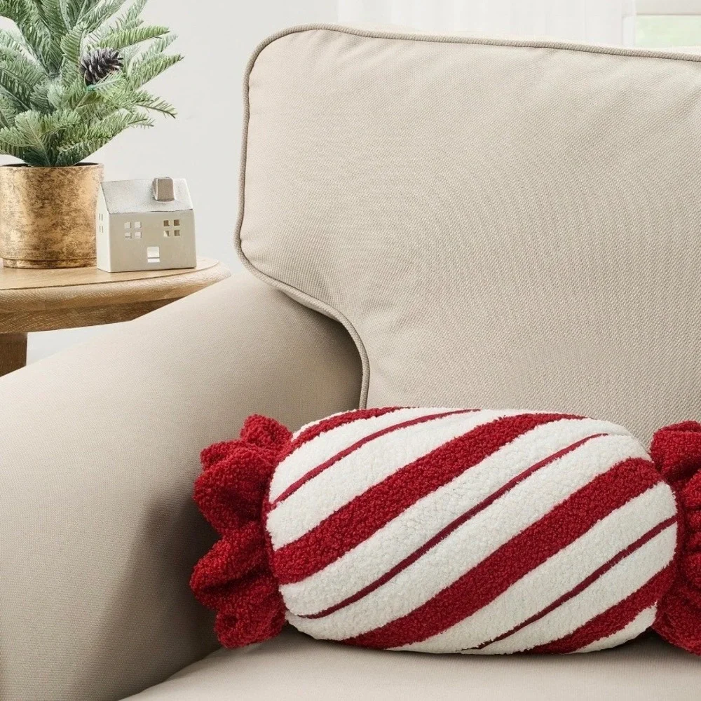 My Texas House Candy Cane‎ Decorative Pillow Christmas Holiday Chenille Plush